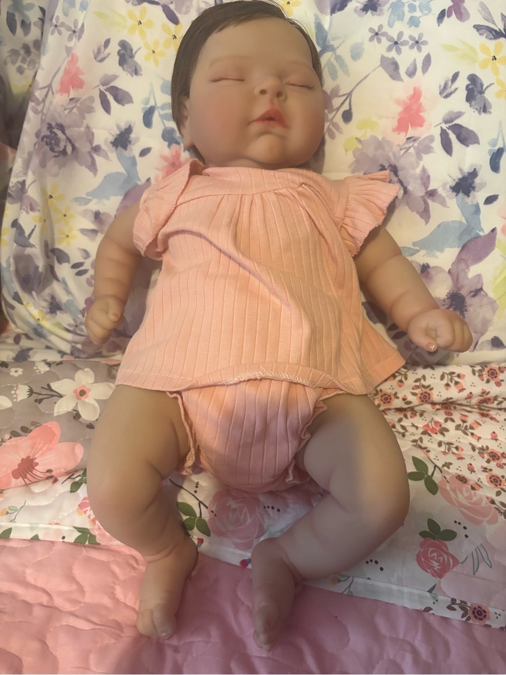 Reborn Baby Doll with Peach Ribbed Top & Bloomers